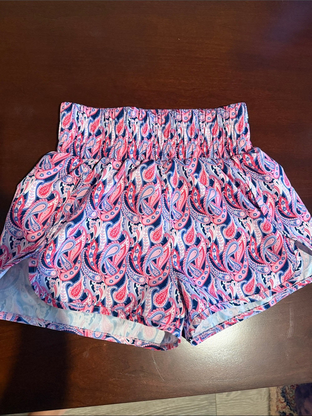 Simply Southern Youth Medium Pink Purple Paisley High Waist Athletic Shorts